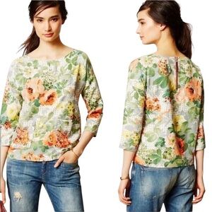 HD in Paris Floral Blouse with Green and Orange Accents